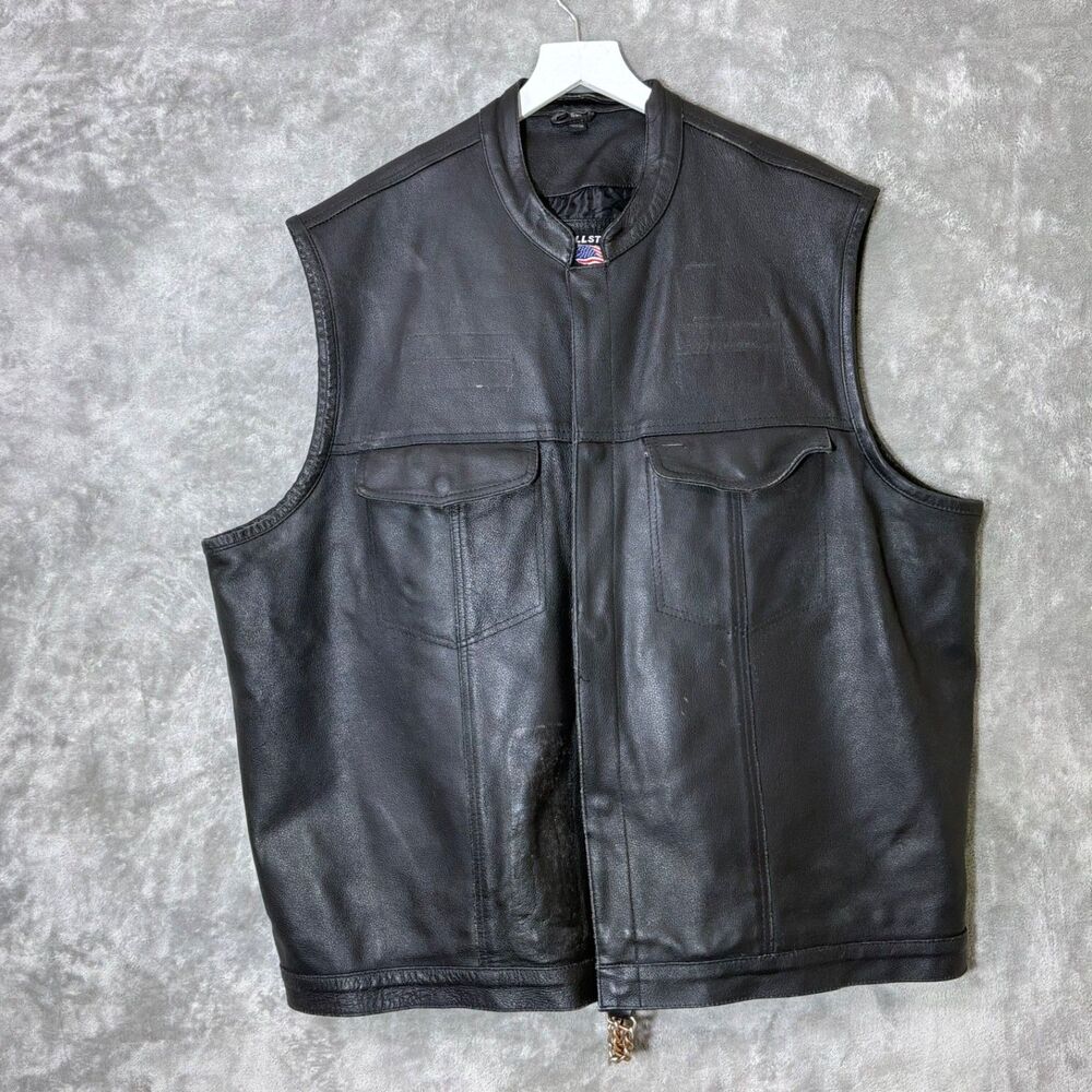 ALLSTATE LEATHER BIKER BUFFALO SLEEVELESS JACKET Size 5X extenders ghost lines *